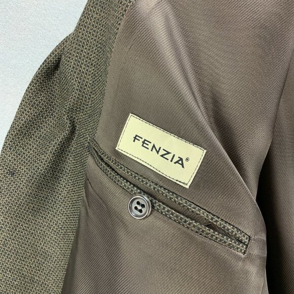 Fenzia Sport Coat Mens 44 Long Lambs Wool 3 Button Closure Blazer Checkered - Picture 16 of 16